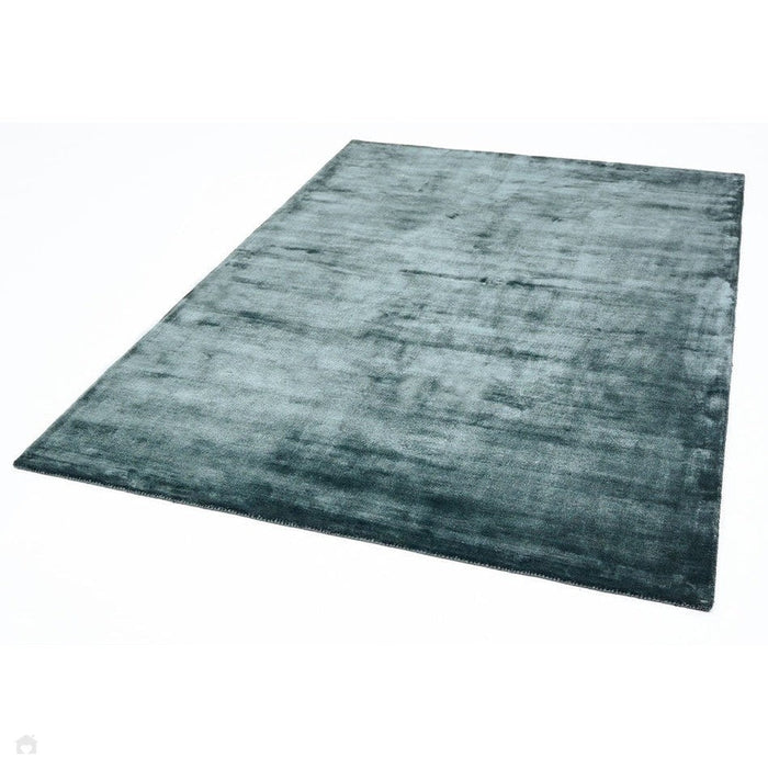 Katherine Carnaby Chrome Modern Designer Plain High-Density Heavyweight Hand-Woven Silky Smooth Shimmer Viscose Petrol Green Rug