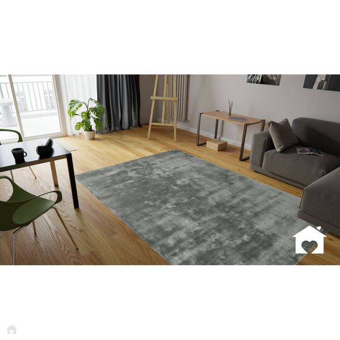 Katherine Carnaby Chrome Modern Designer Plain High-Density Heavyweight Hand-Woven Silky Smooth Shimmer Viscose Zinc Grey Rug