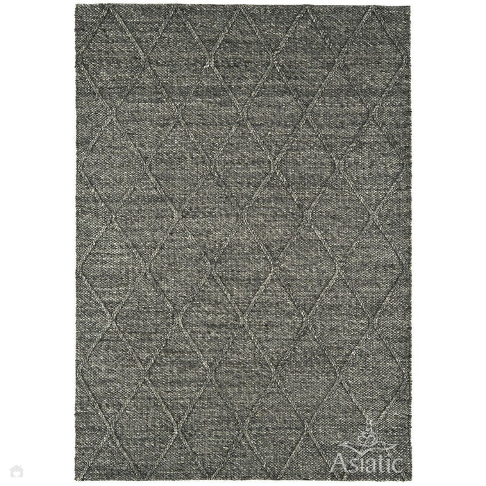 Katherine Carnaby Coast CD01 Modern Designer Plain Geometric Diamond Hand-Woven Textured Wool&Viscose Flatweave Charcoal Rug