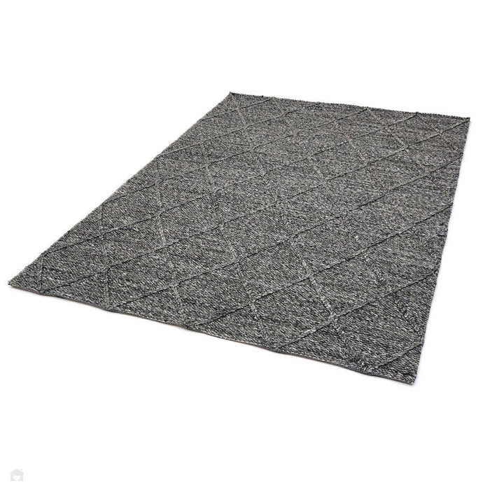 Katherine Carnaby Coast CD01 Modern Designer Plain Geometric Diamond Hand-Woven Textured Wool&Viscose Flatweave Charcoal Rug