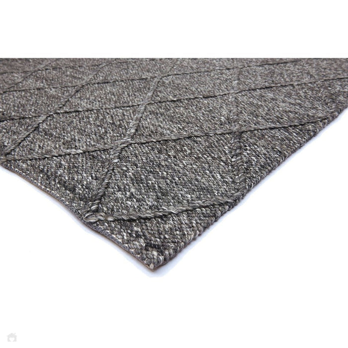 Katherine Carnaby Coast CD01 Modern Designer Plain Geometric Diamond Hand-Woven Textured Wool&Viscose Flatweave Charcoal Rug