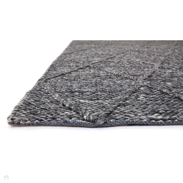 Katherine Carnaby Coast CD01 Modern Designer Plain Geometric Diamond Hand-Woven Textured Wool&Viscose Flatweave Charcoal Rug