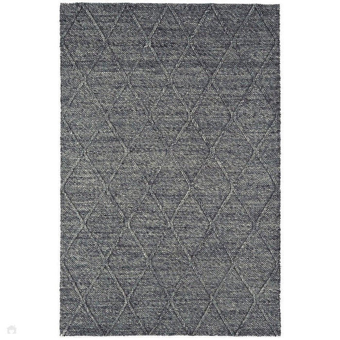 Katherine Carnaby Coast CD01 Modern Designer Plain Geometric Diamond Hand-Woven Textured Wool&Viscose Flatweave Charcoal Rug