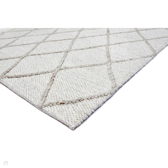 Katherine Carnaby Coast CD02 Modern Designer Plain Geometric Diamond Hand-Woven Textured Wool&Viscose Flatweave Cream Rug