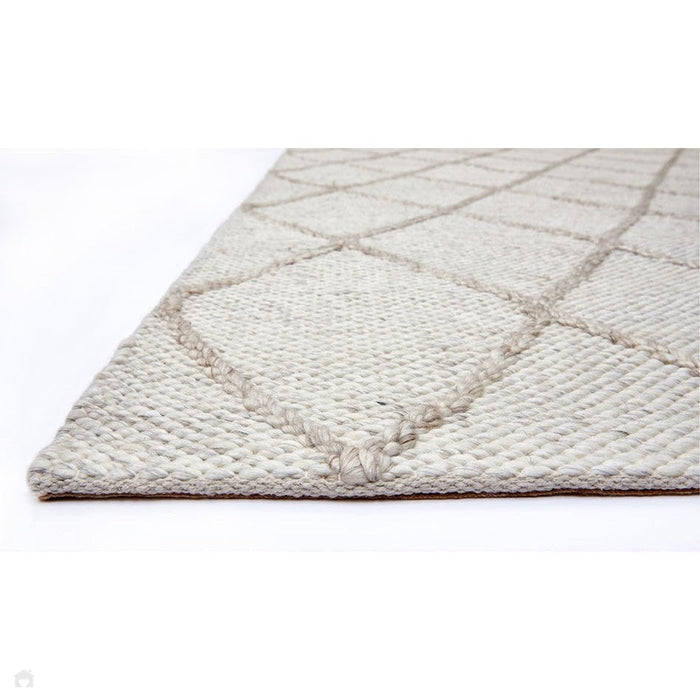 Katherine Carnaby Coast CD02 Modern Designer Plain Geometric Diamond Hand-Woven Textured Wool&Viscose Flatweave Cream Rug