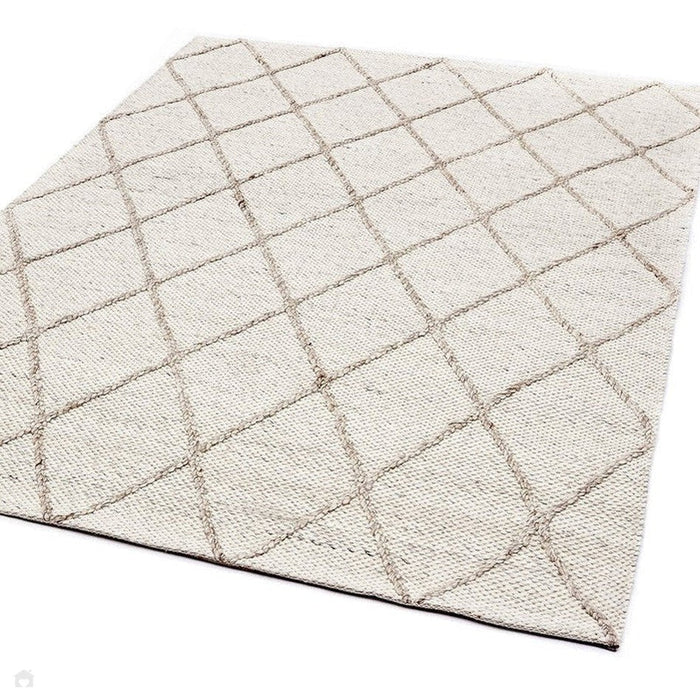 Katherine Carnaby Coast CD02 Modern Designer Plain Geometric Diamond Hand-Woven Textured Wool&Viscose Flatweave Cream Rug