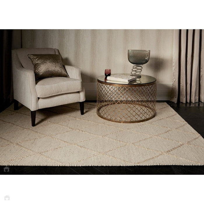 Katherine Carnaby Coast CD02 Modern Designer Plain Geometric Diamond Hand-Woven Textured Wool&Viscose Flatweave Cream Rug