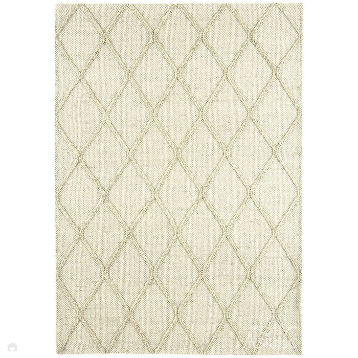 Katherine Carnaby Coast CD02 Modern Designer Plain Geometric Diamond Hand-Woven Textured Wool&Viscose Flatweave Cream Rug