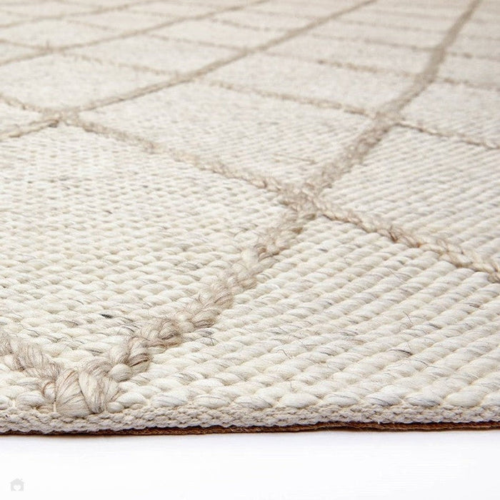 Katherine Carnaby Coast CD02 Modern Designer Plain Geometric Diamond Hand-Woven Textured Wool&Viscose Flatweave Cream Rug