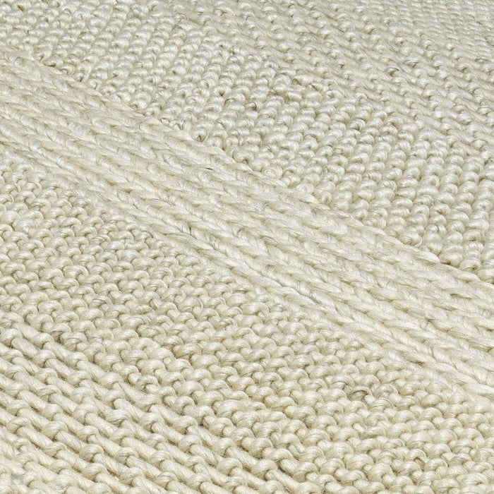 Katherine Carnaby Coast CS06 Modern Designer Plain Stripe Hand-Woven Textured Wool&Viscose Flatweave Cream Rug