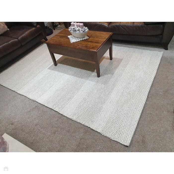 Katherine Carnaby Coast CS06 Modern Designer Plain Stripe Hand-Woven Textured Wool&Viscose Flatweave Cream Rug