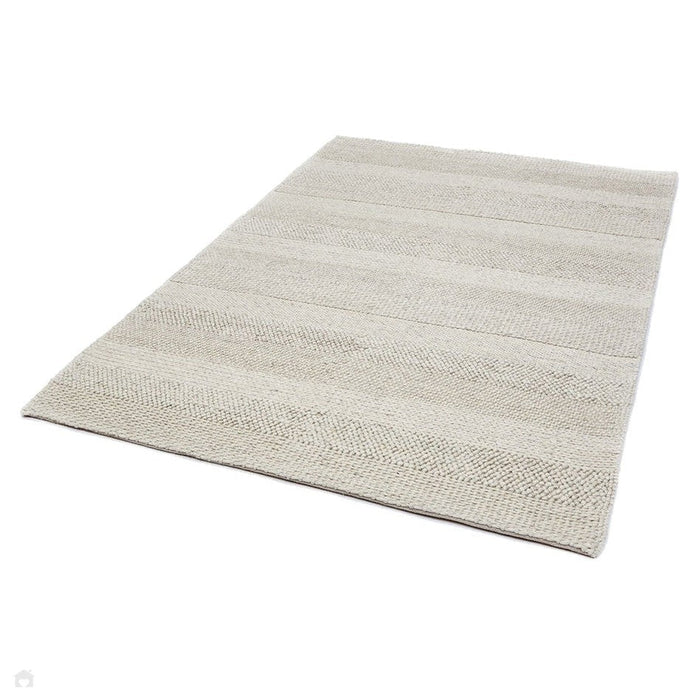 Katherine Carnaby Coast CS06 Modern Designer Plain Stripe Hand-Woven Textured Wool&Viscose Flatweave Cream Rug