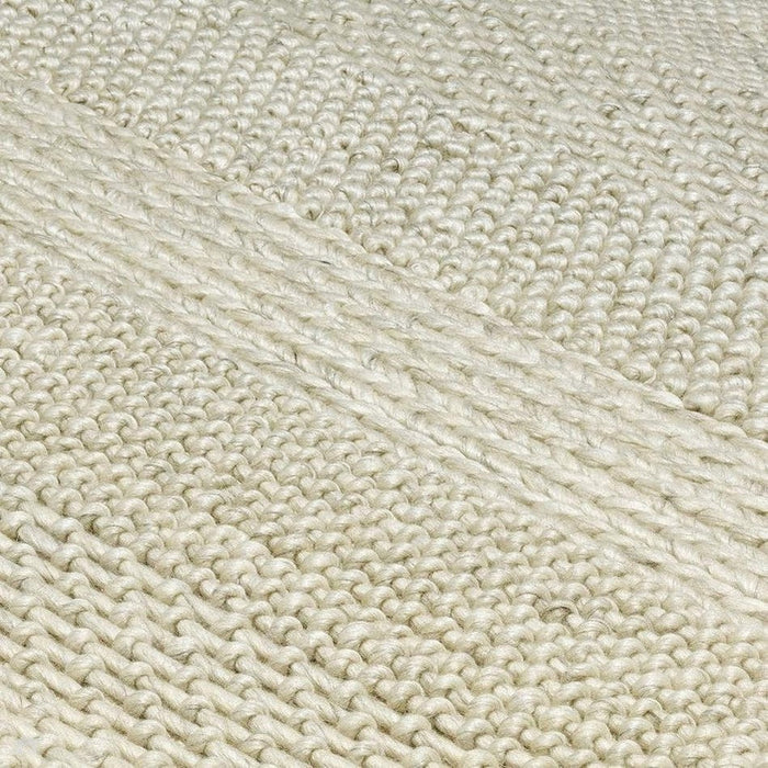 Katherine Carnaby Coast CS06 Modern Designer Plain Stripe Hand-Woven Textured Wool&Viscose Flatweave Cream Rug