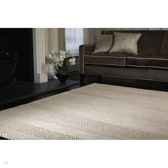 Katherine Carnaby Coast CS06 Modern Designer Plain Stripe Hand-Woven Textured Wool&Viscose Flatweave Cream Rug