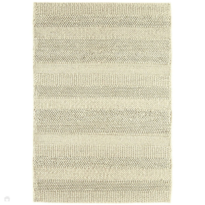 Katherine Carnaby Coast CS06 Modern Designer Plain Stripe Hand-Woven Textured Wool&Viscose Flatweave Cream Rug