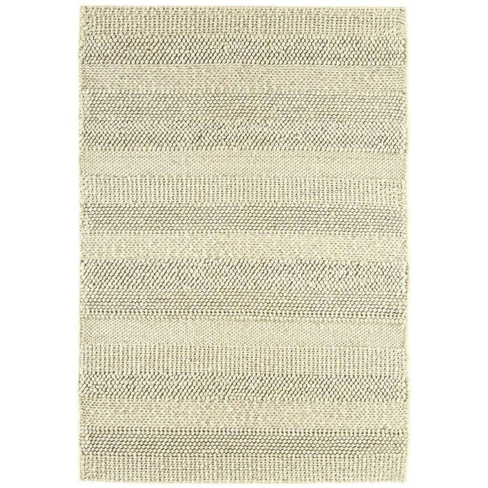 Katherine Carnaby Coast CS06 Modern Designer Plain Stripe Hand-Woven Textured Wool&Viscose Flatweave Cream Rug