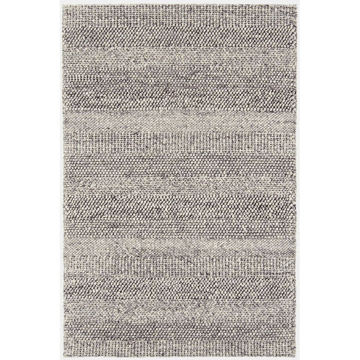 Katherine Carnaby Coast CS07 Modern Designer Plain Stripe Hand-Woven Textured Wool&Viscose Flatweave Grey Marl/Cream Rug