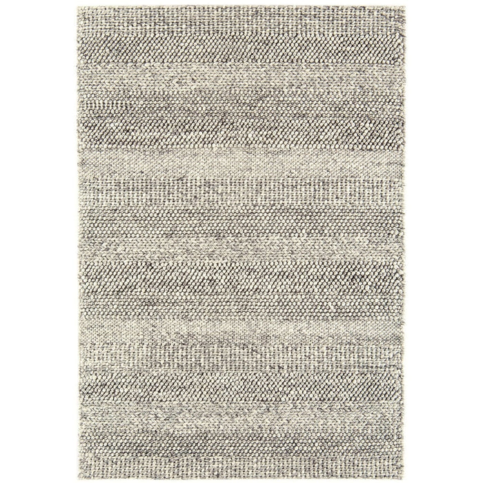 Katherine Carnaby Coast CS07 Modern Designer Plain Stripe Hand-Woven Textured Wool&Viscose Flatweave Grey Marl/Cream Rug