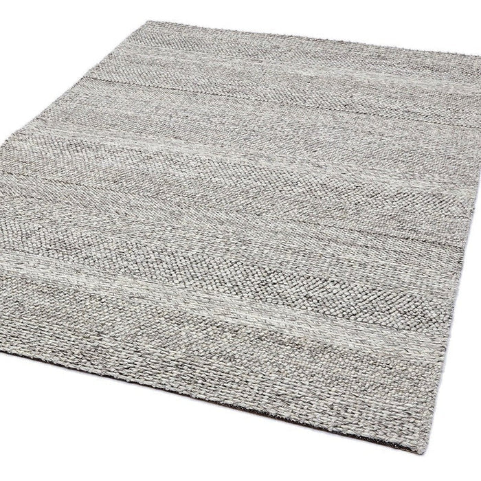 Katherine Carnaby Coast CS07 Modern Designer Plain Stripe Hand-Woven Textured Wool&Viscose Flatweave Grey Marl/Cream Rug