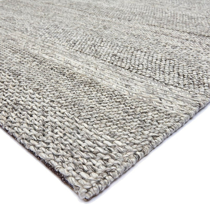 Katherine Carnaby Coast CS07 Modern Designer Plain Stripe Hand-Woven Textured Wool&Viscose Flatweave Grey Marl/Cream Rug