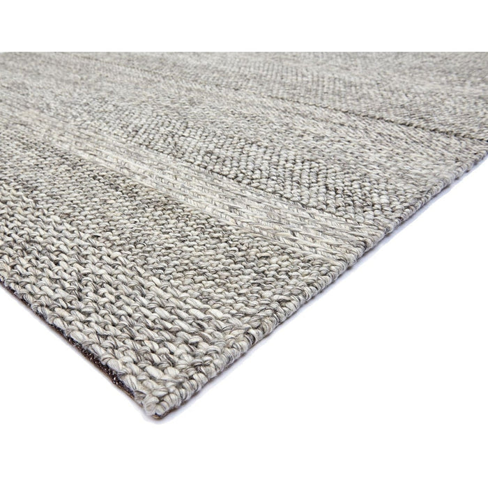 Katherine Carnaby Coast CS07 Modern Designer Plain Stripe Hand-Woven Textured Wool&Viscose Flatweave Grey Marl/Cream Rug