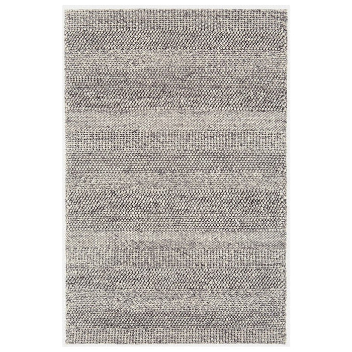 Katherine Carnaby Coast CS07 Modern Designer Plain Stripe Hand-Woven Textured Wool&Viscose Flatweave Grey Marl/Cream Rug