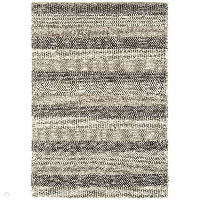 Katherine Carnaby Coast CS08 Modern Designer Plain Varied Stripe Hand-Woven Textured Wool&Viscose Flatweave Taupe Brown Rug