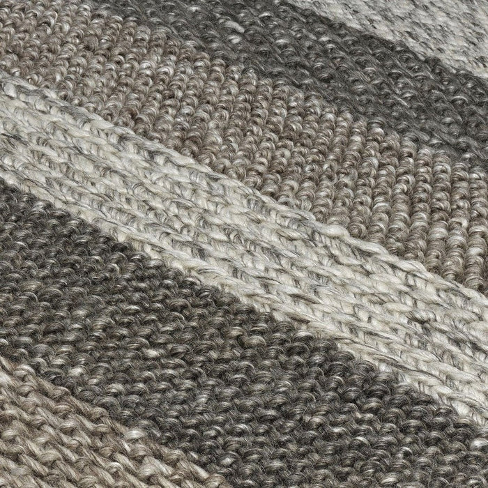 Katherine Carnaby Coast CS08 Modern Designer Plain Varied Stripe Hand-Woven Textured Wool&Viscose Flatweave Taupe Brown Rug