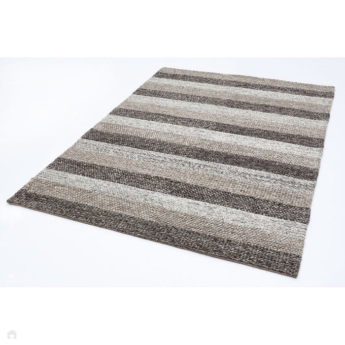 Katherine Carnaby Coast CS08 Modern Designer Plain Varied Stripe Hand-Woven Textured Wool&Viscose Flatweave Taupe Brown Rug