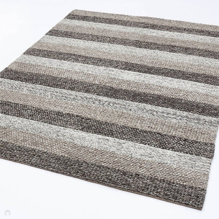 Katherine Carnaby Coast CS08 Modern Designer Plain Varied Stripe Hand-Woven Textured Wool&Viscose Flatweave Taupe Brown Rug