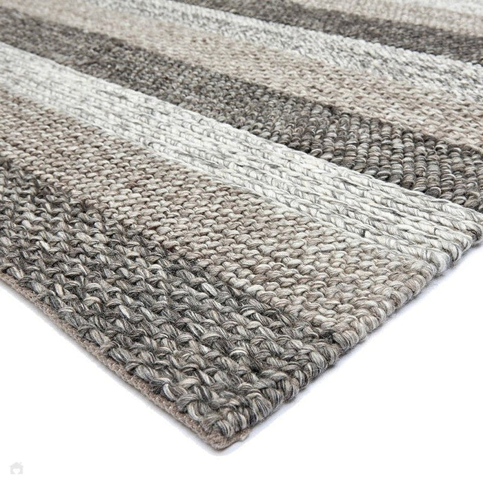 Katherine Carnaby Coast CS08 Modern Designer Plain Varied Stripe Hand-Woven Textured Wool&Viscose Flatweave Taupe Brown Rug