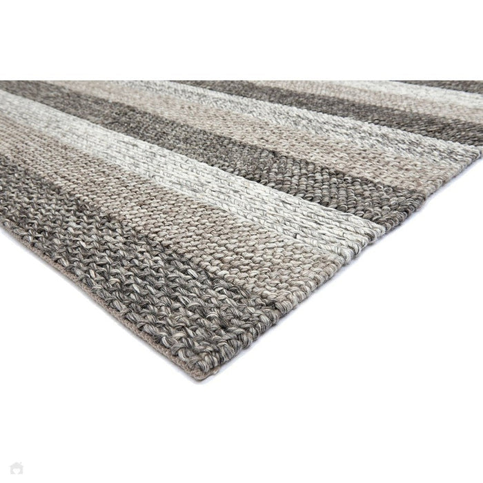 Katherine Carnaby Coast CS08 Modern Designer Plain Varied Stripe Hand-Woven Textured Wool&Viscose Flatweave Taupe Brown Rug