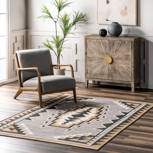 Katy Machine Washable Grey Shapes Area Rug 150 cm x 240 cm