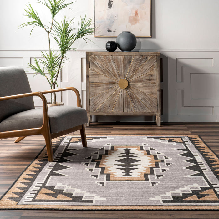 Katy Machine Washable Grey Shapes Area Rug 150 cm x 240 cm