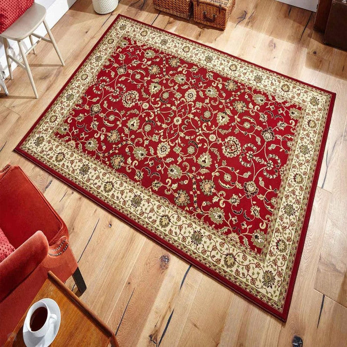 Kendra 137 R Traditional Persian Classic Floral Vine Bordered Stain-Resistant Red Rug