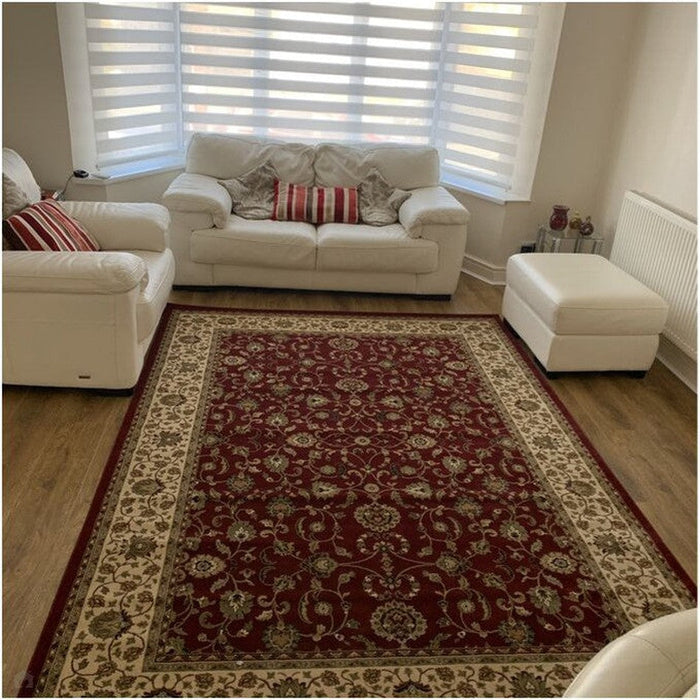 Kendra 137 R Traditional Persian Classic Floral Vine Bordered Stain-Resistant Red Rug