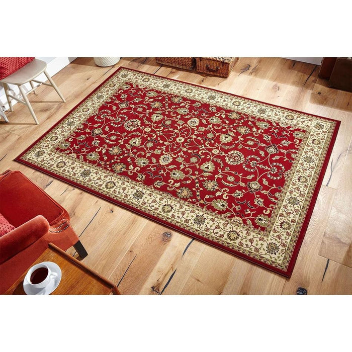 Kendra 137 R Traditional Persian Classic Floral Vine Bordered Stain-Resistant Red Rug