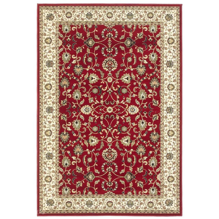 Kendra 137 R Traditional Persian Classic Floral Vine Bordered Stain-Resistant Red Rug