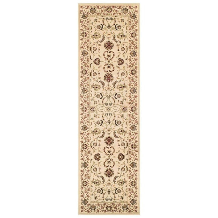 Kendra 137 W Traditional Persian Classic Floral Vine Bordered Stain-Resistant Cream Rug