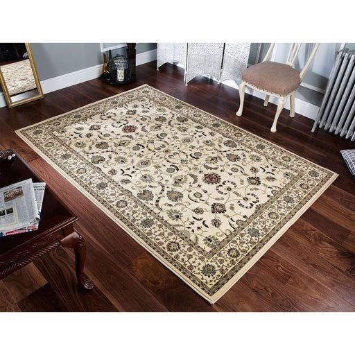 Kendra 137 W Traditional Persian Classic Floral Vine Bordered Stain-Resistant Cream Rug