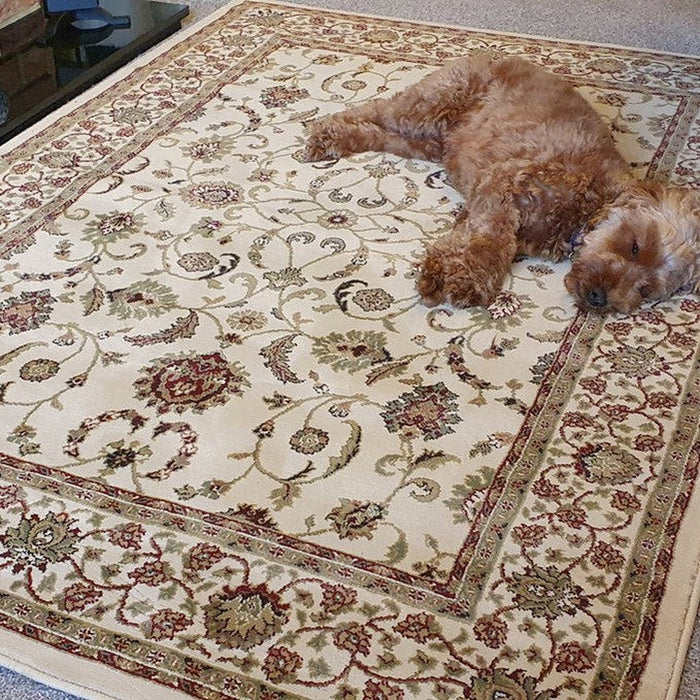 Kendra 137 W Traditional Persian Classic Floral Vine Bordered Stain-Resistant Cream Rug