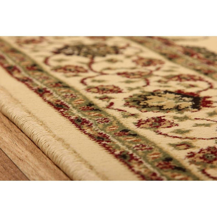 Kendra 137 W Traditional Persian Classic Floral Vine Bordered Stain-Resistant Cream Rug