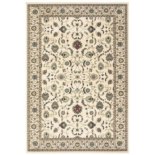 Kendra 137 W Traditional Persian Classic Floral Vine Bordered Stain-Resistant Cream Rug