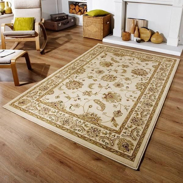 Kendra 2330 X Traditional Persian Classic Floral Vine Bordered Stain-Resistant Cream Rug