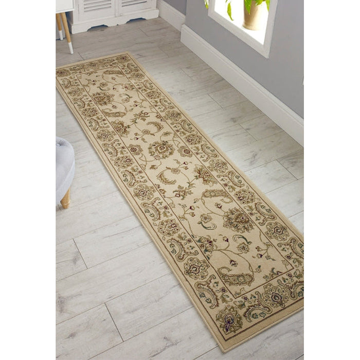 Kendra 2330 X Traditional Persian Classic Floral Vine Bordered Stain-Resistant Cream Rug