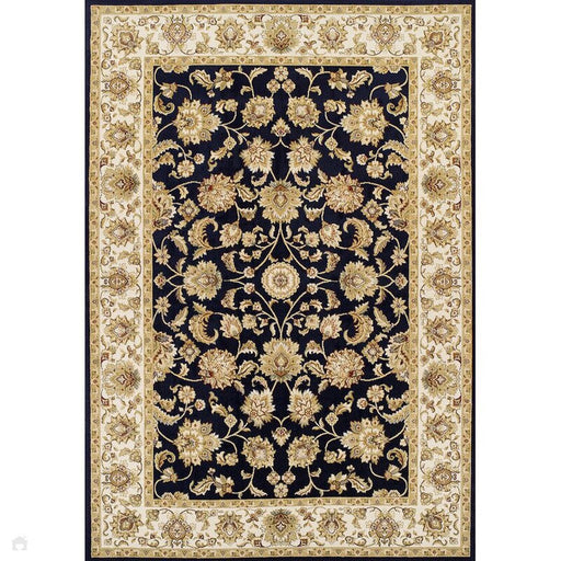 Kendra 3330 B Traditional Persian Classic Floral Vine Bordered Stain-Resistant Navy/Beige/Sand Rug