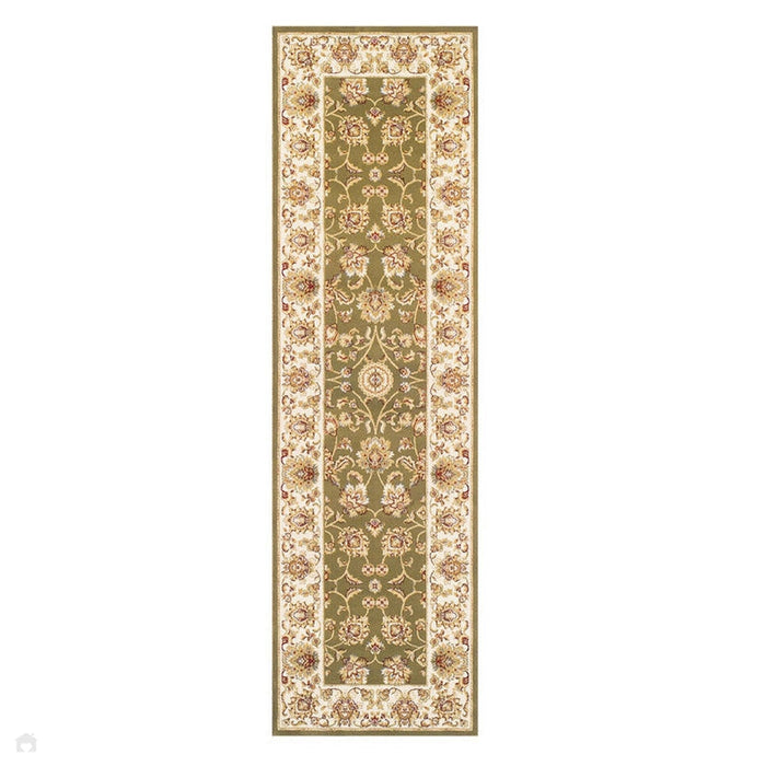 Kendra 3330 G Traditional Persian Classic Floral Vine Bordered Stain-Resistant Green/Sand/Cream Rug