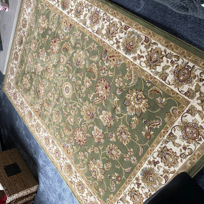 Kendra 3330 G Traditional Persian Classic Floral Vine Bordered Stain-Resistant Green/Sand/Cream Rug