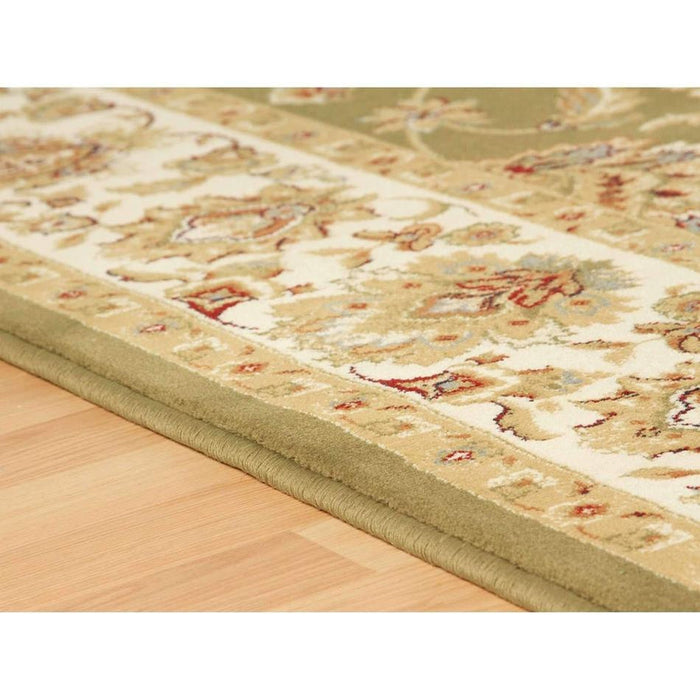 Kendra 3330 G Traditional Persian Classic Floral Vine Bordered Stain-Resistant Green/Sand/Cream Rug