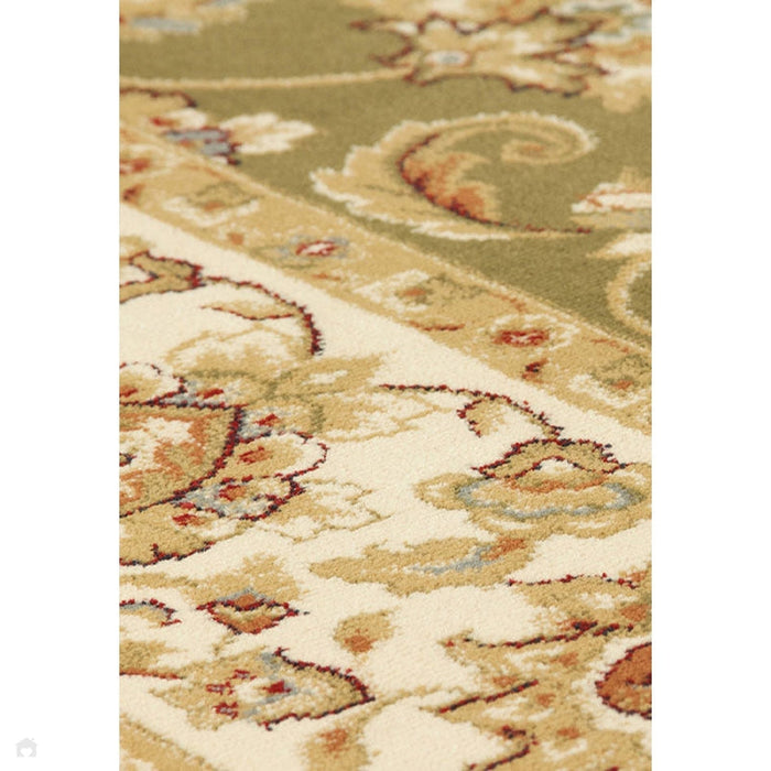 Kendra 3330 G Traditional Persian Classic Floral Vine Bordered Stain-Resistant Green/Sand/Cream Rug